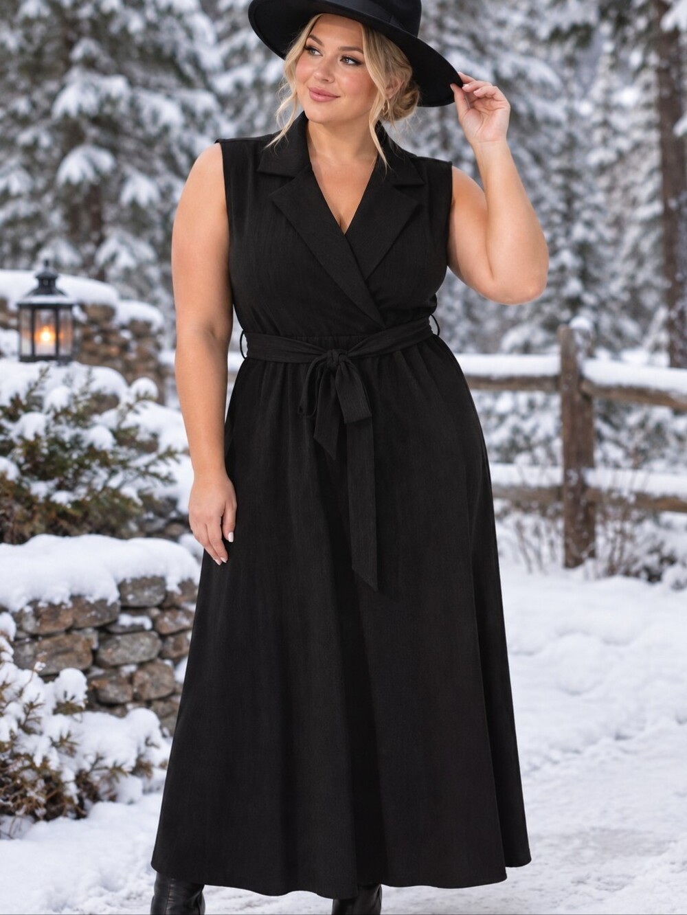 torrid Black Sleeveless Tie-Waist Midi Shirtdress